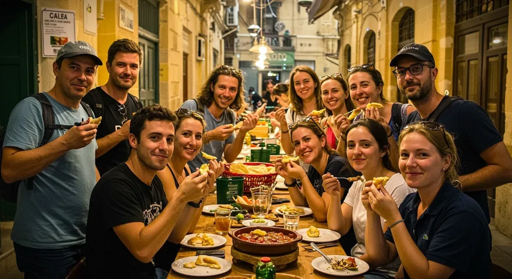Tourists eating during Malta Food Culture Tour