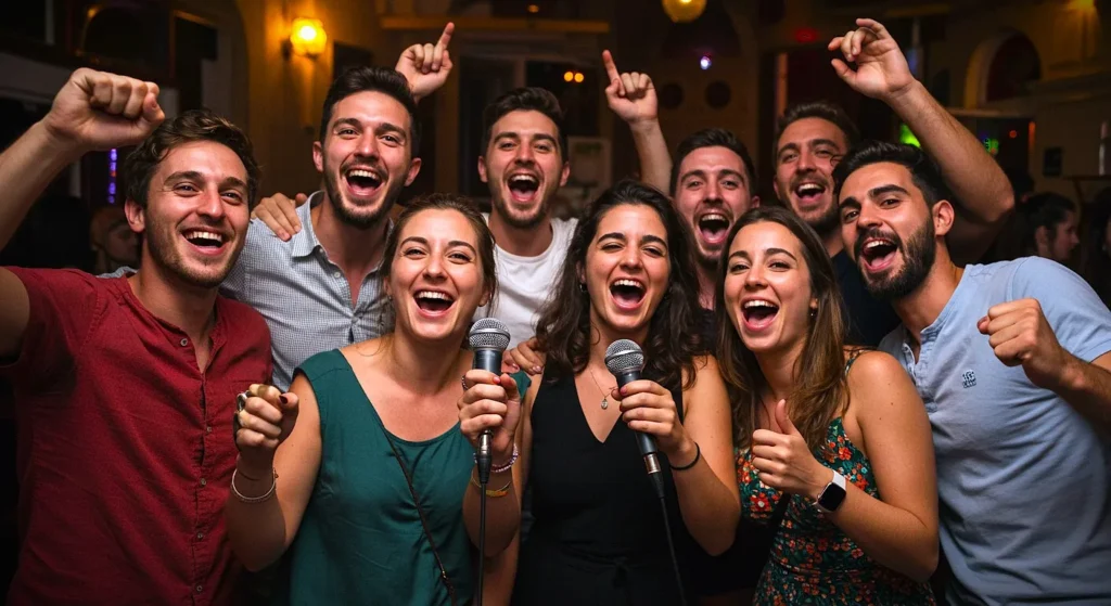 Group of Tourists enjoying Private Karaoke Party Night
